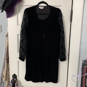 Black lace velvet mini dress